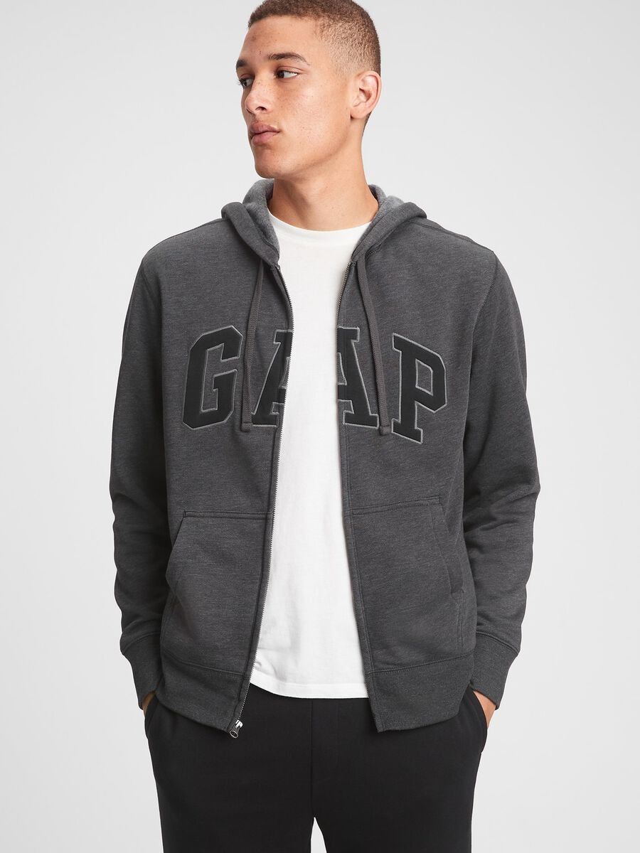 Full-zip sweatshirt in fleece with hood and embroidered logo_0