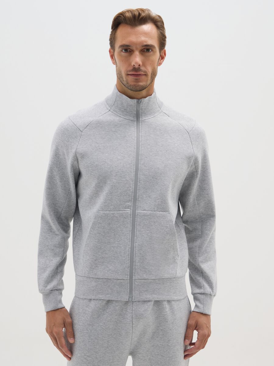 Grey cotton blend regular fit sweatshirt with zip_0