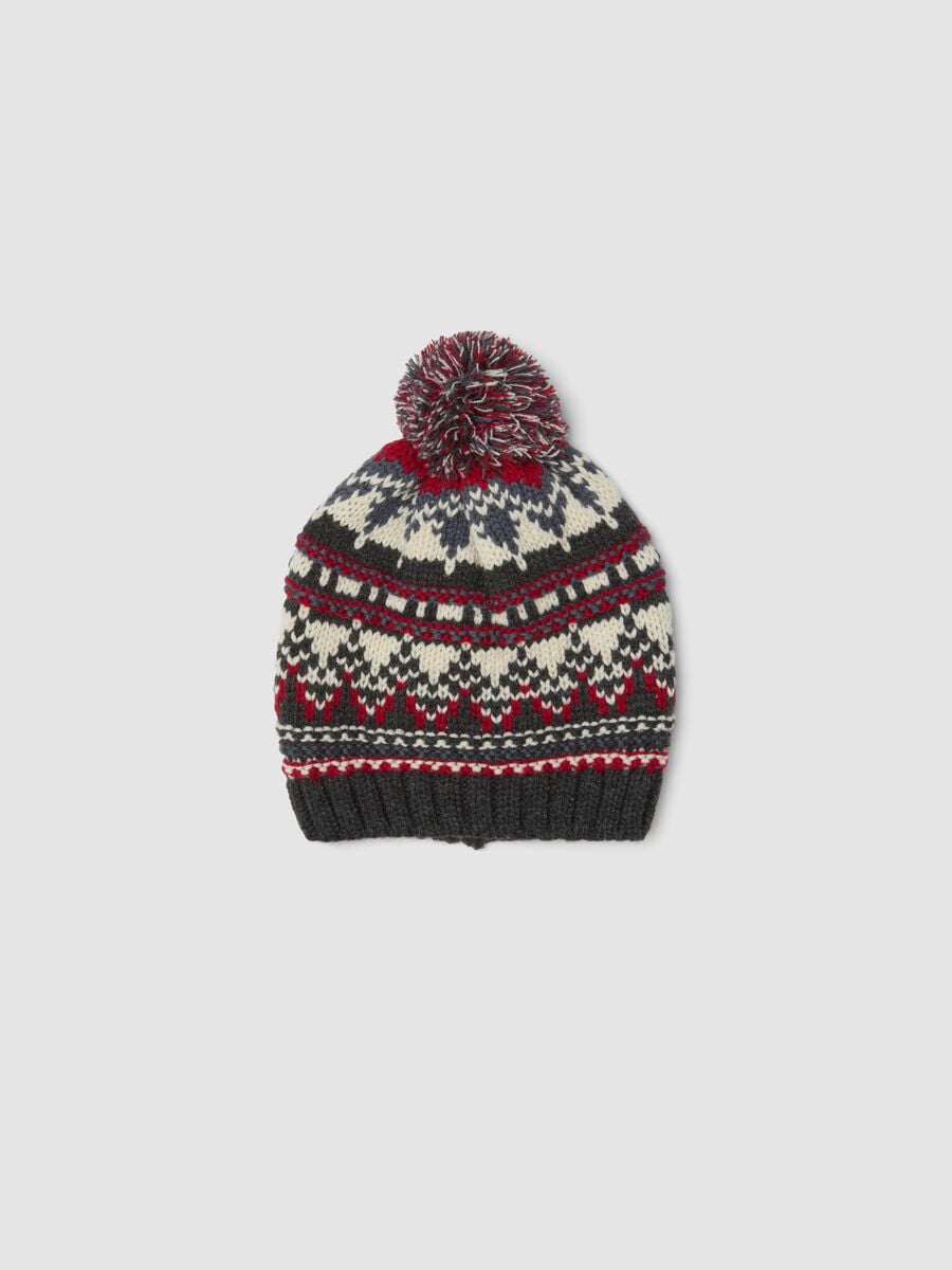 Jacquard beanie with pom-pom_0