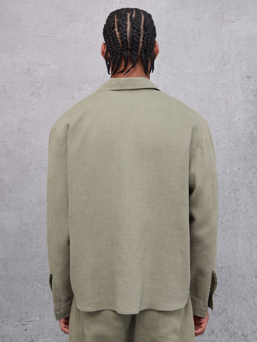 100% Linen Cargo Shirt Military Green_5