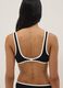 Black stretch fabric bikini top with white trim_2