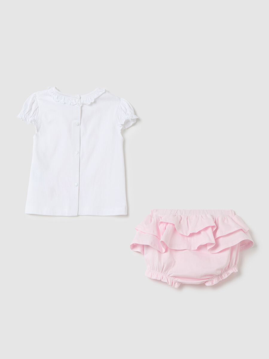 White and pink T-shirt and culottes set in cotton_1