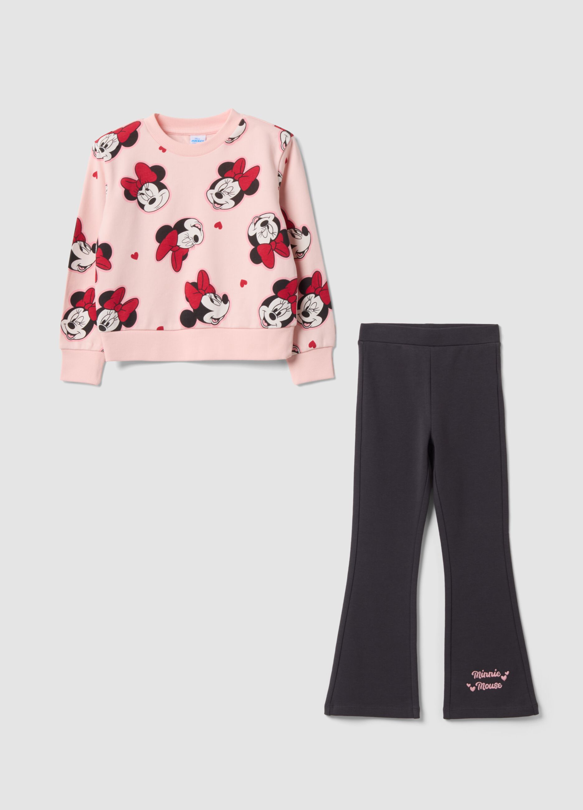 Completo jogging rosa in misto cotone con stampa Minnie