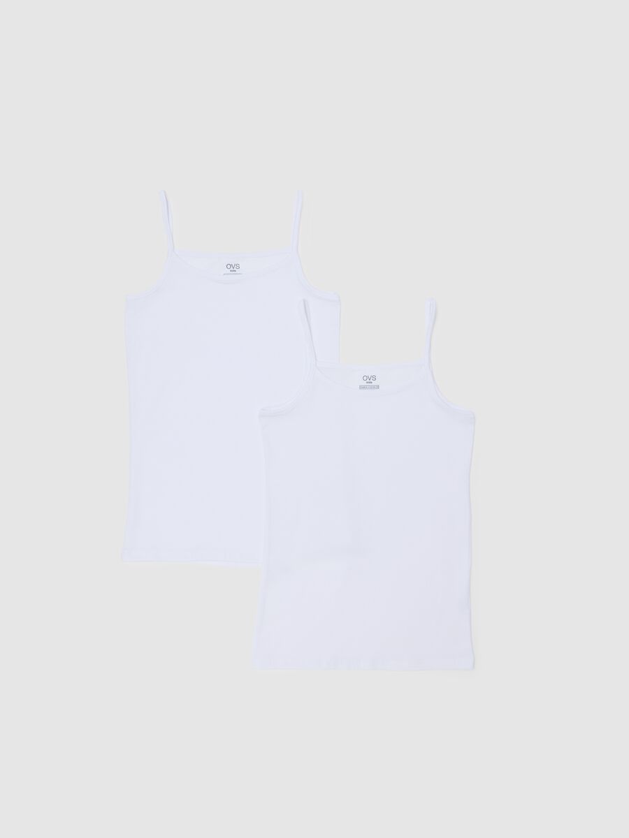 Regular fit white cotton girls' vest set_0