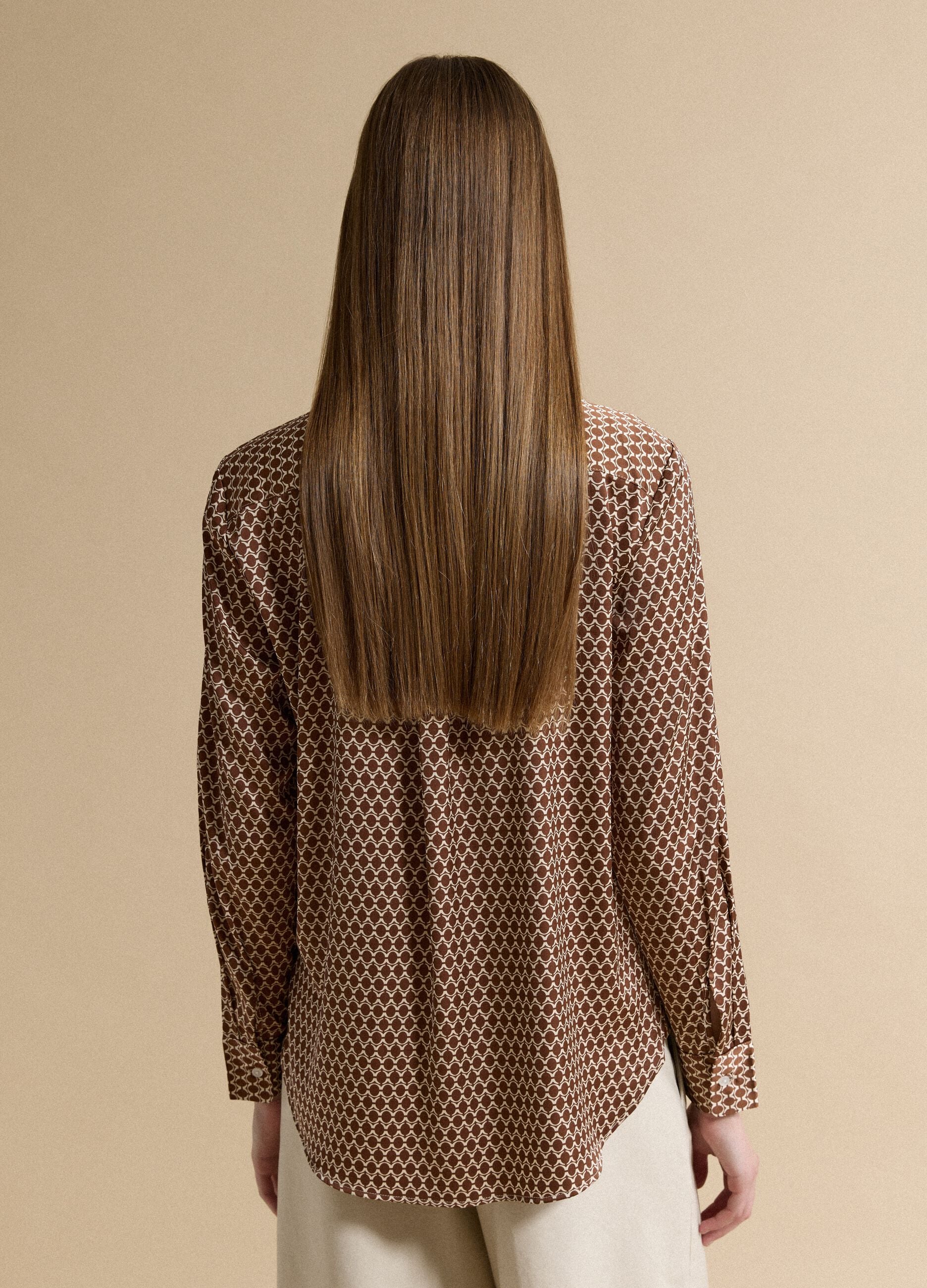Brown stretch-fabric shirt with regular fit graphic print