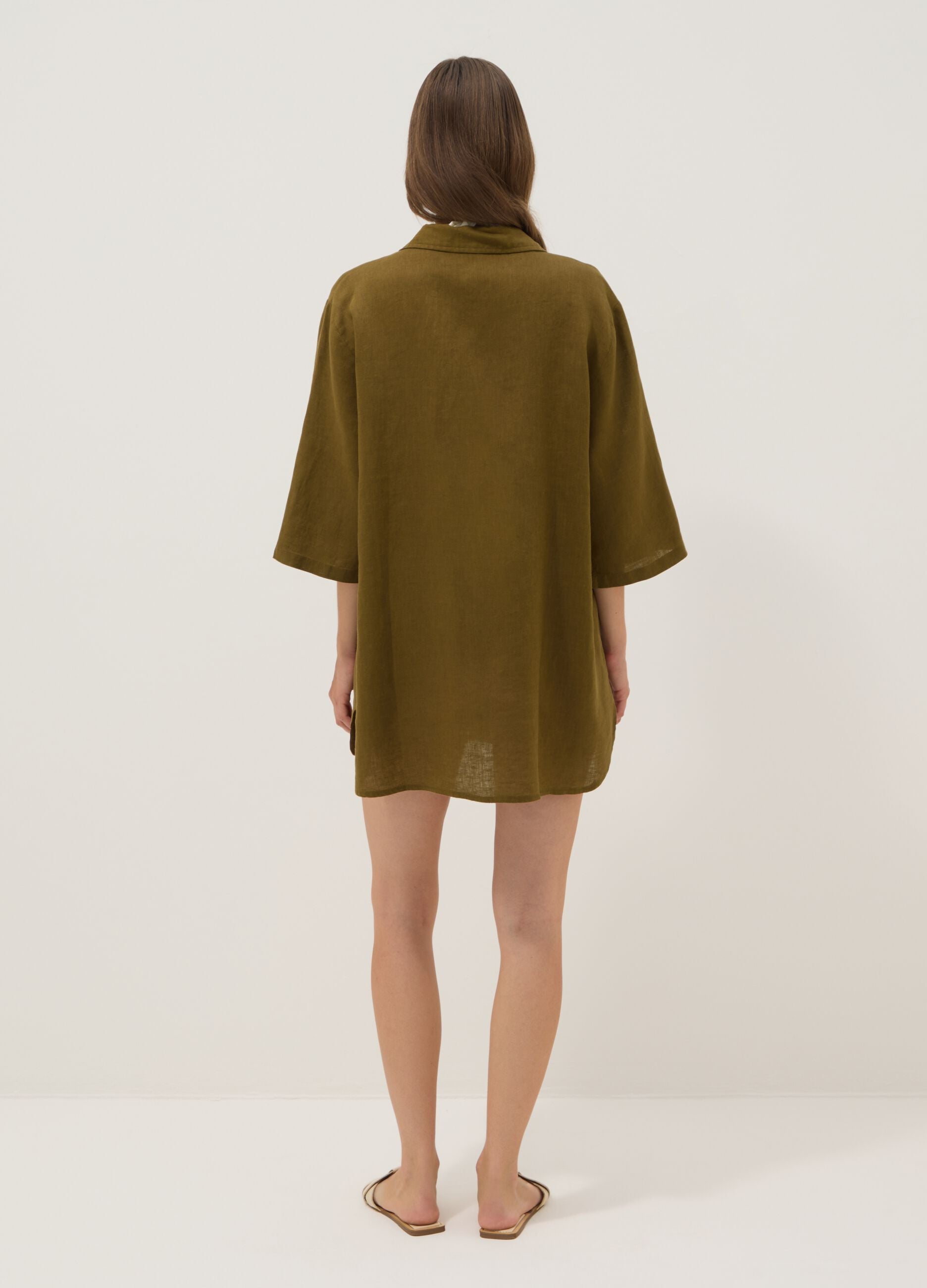 Green pure linen beach cover-up