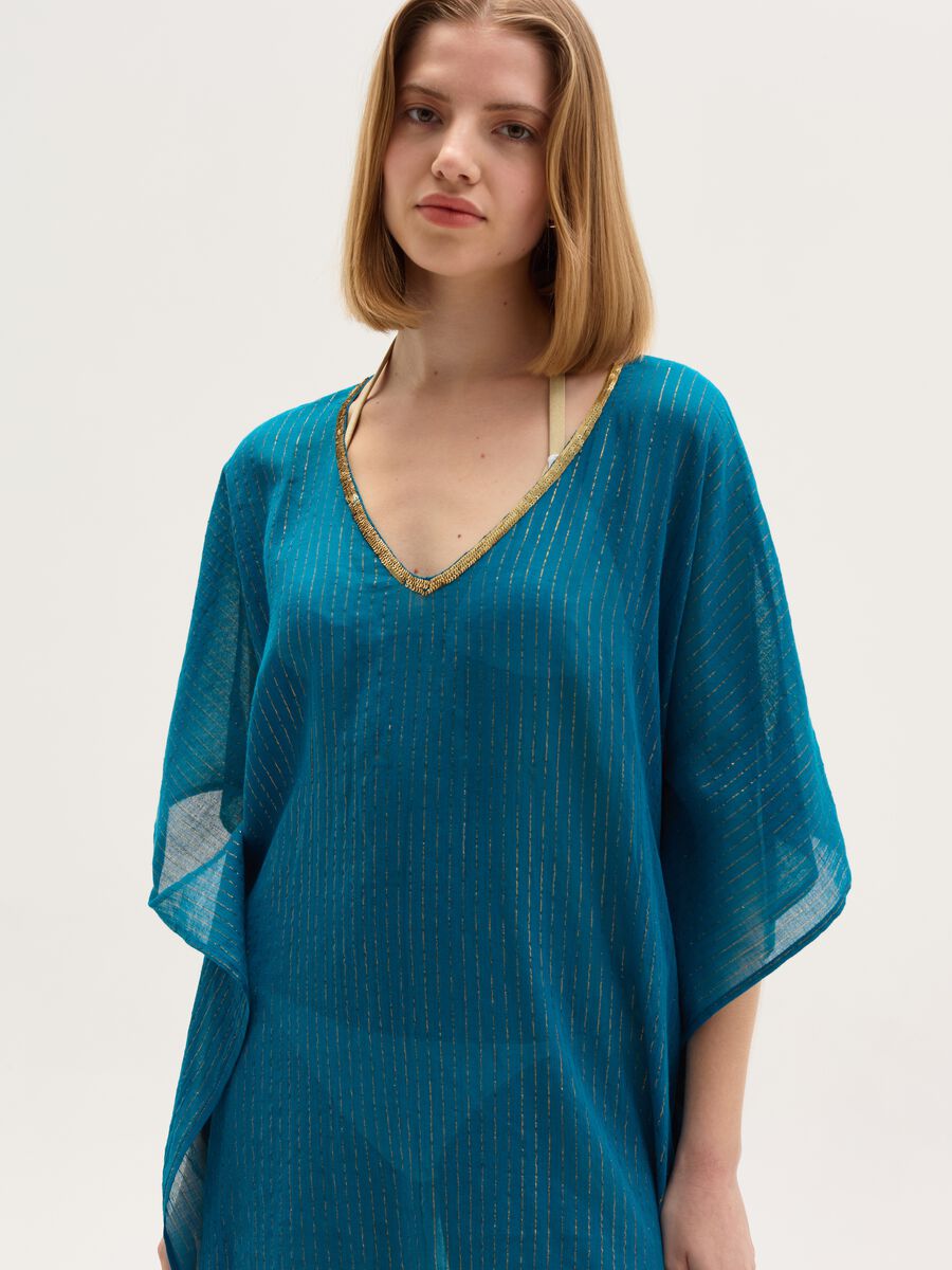 Beach cover-up poncho in lurex and cotton_1