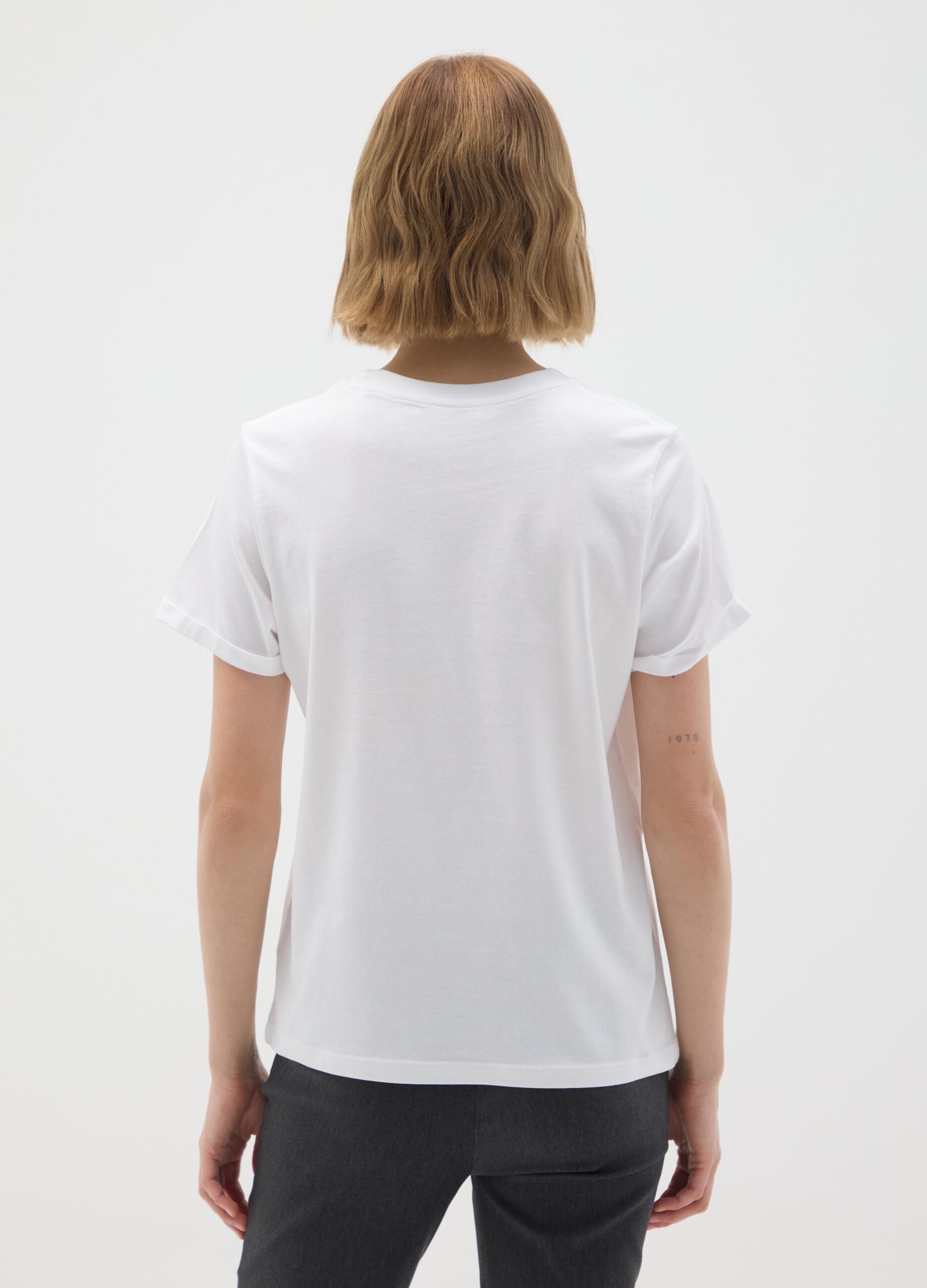 White pure cotton regular fit t-shirt with floral print
