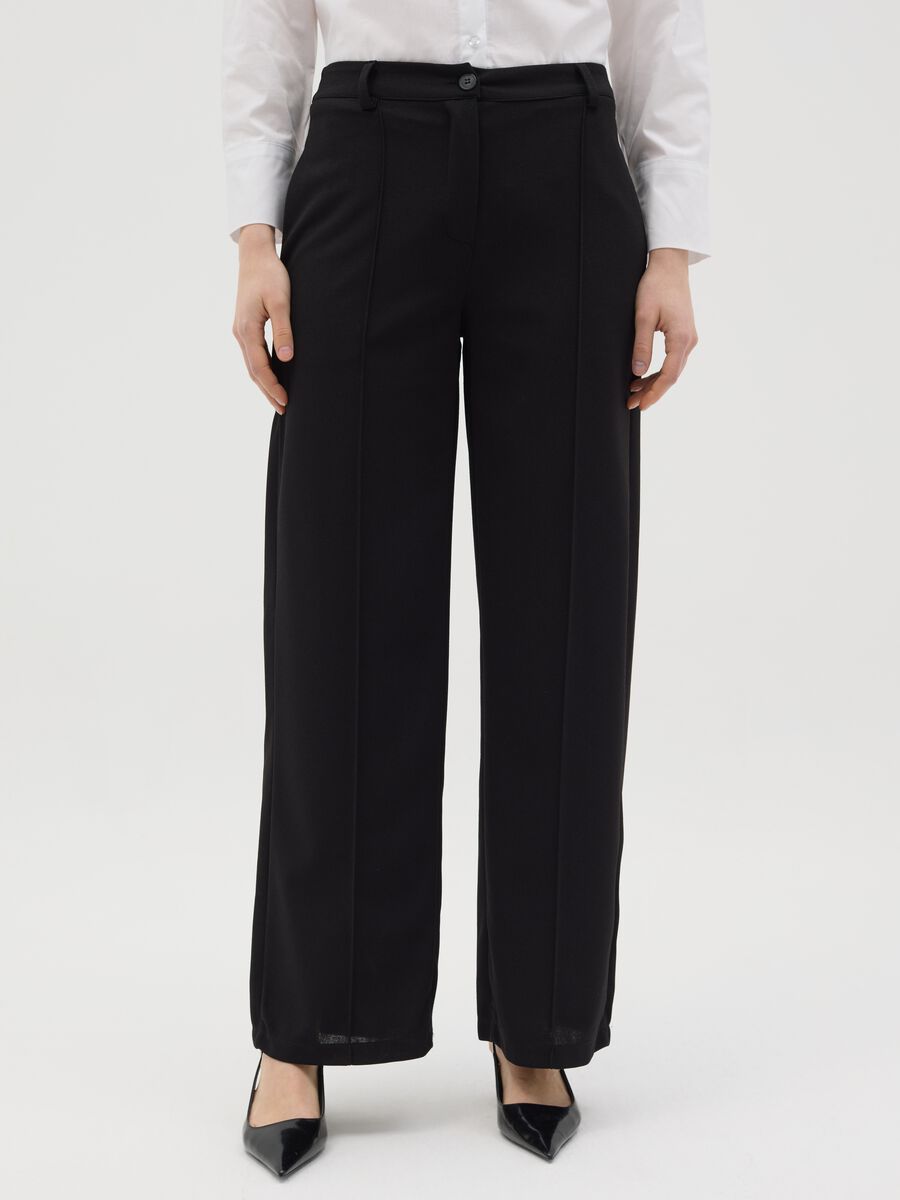 Black palazzo trousers with pockets_1