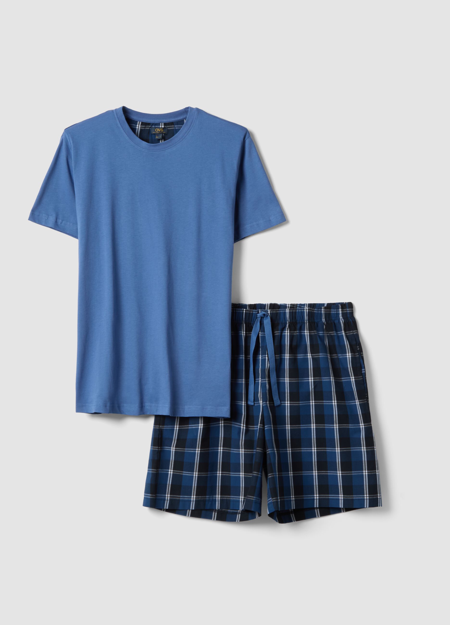 Regular fit short blue checked pure cotton pyjamas