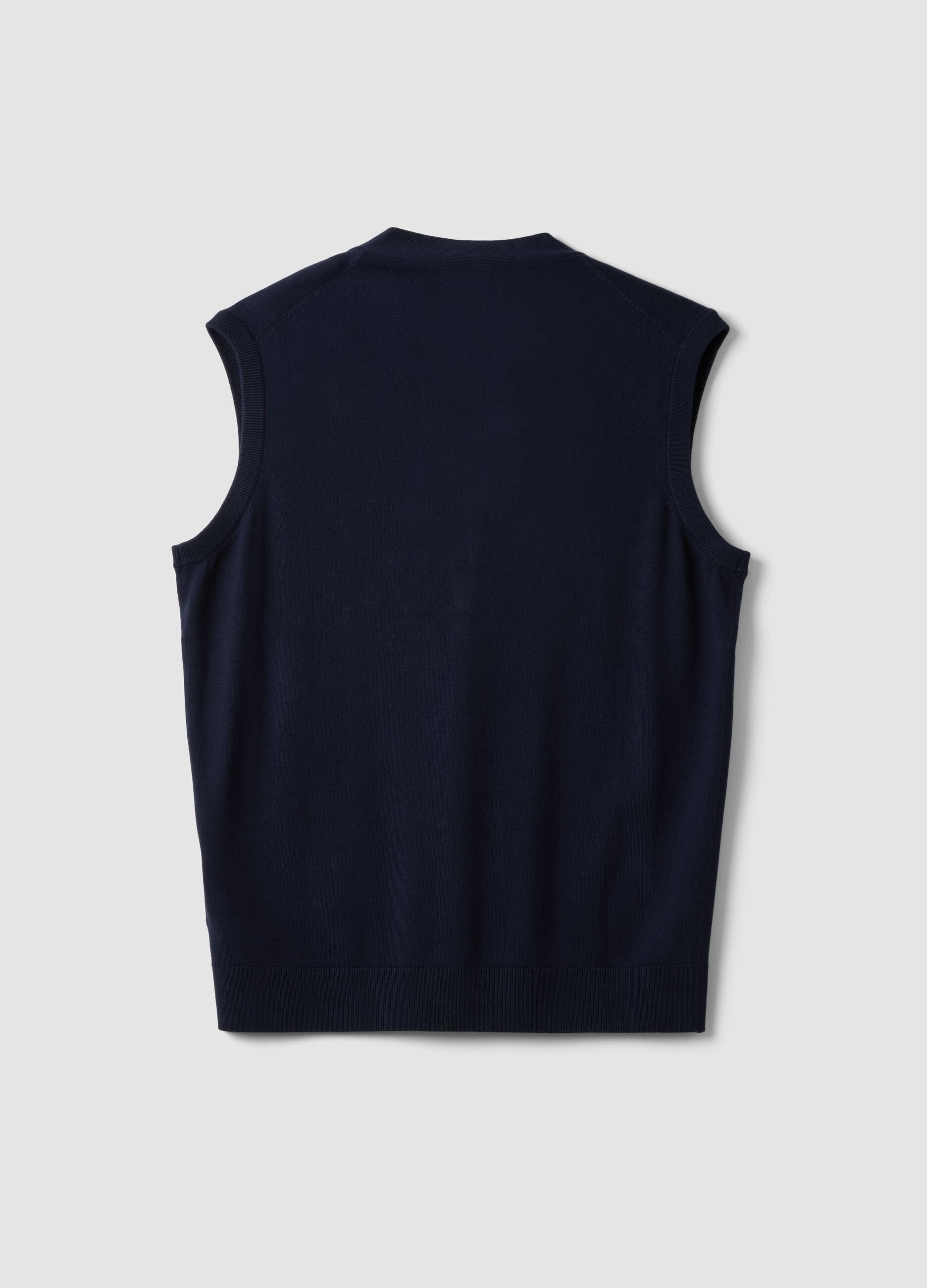 Blue viscose-blend waistcoat with deep V-neck, regular fit