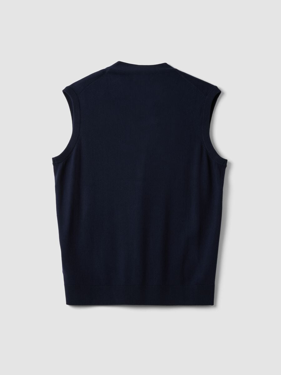 Blue viscose-blend waistcoat with deep V-neck, regular fit_1