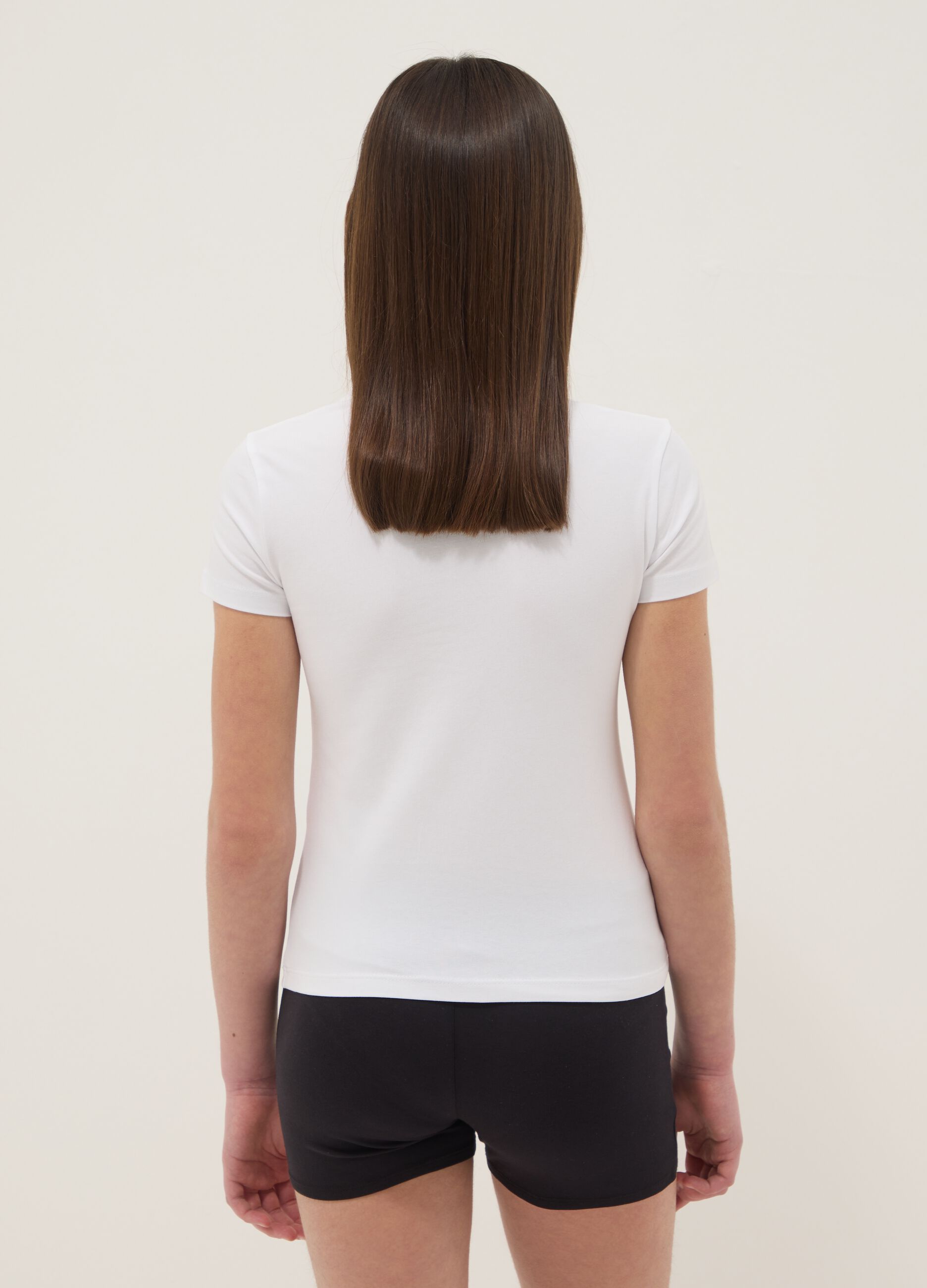 Girls&rsquo; white stretch cotton regular-fit T-shirt