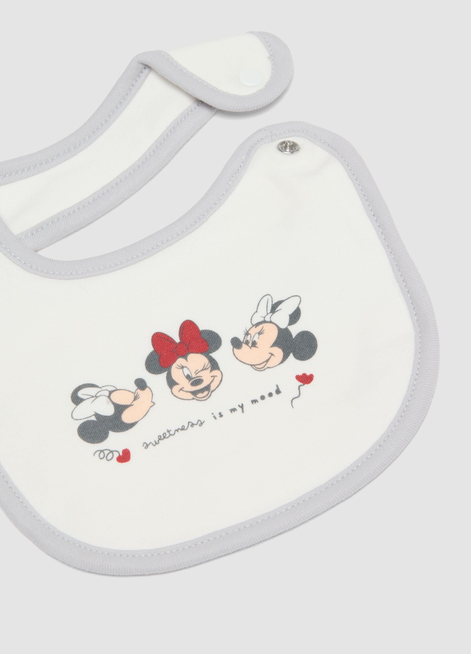 2-pack of white organic cotton bibs with Minnie print