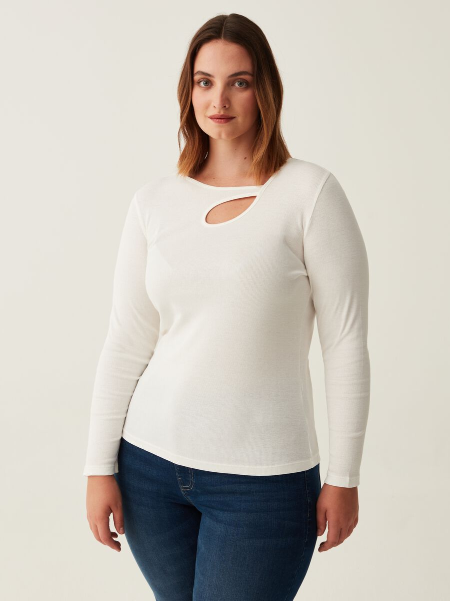 T-shirt a costine con dettaglio cut out Curvy_0