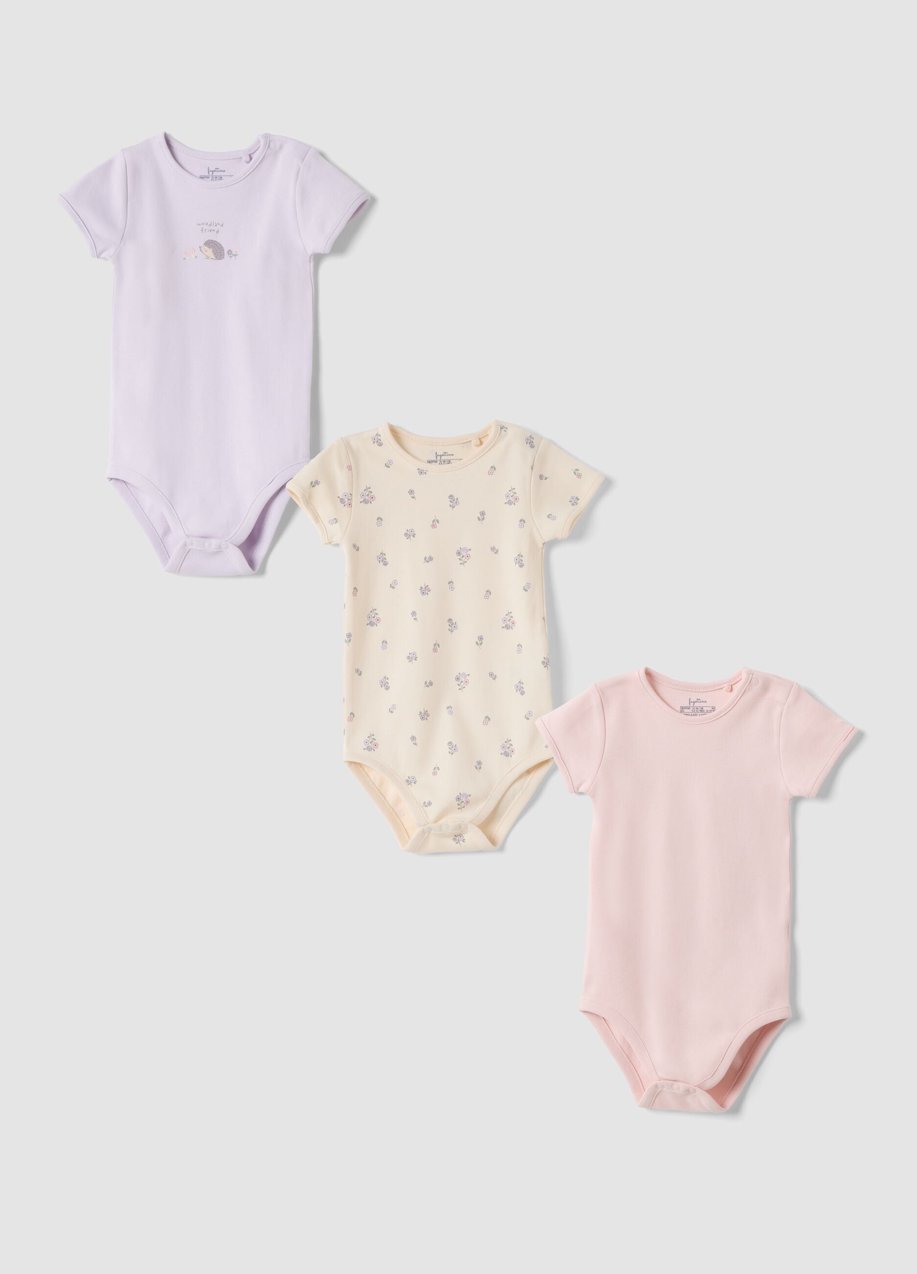 3-pack pink organic cotton crew-neck bodysuits