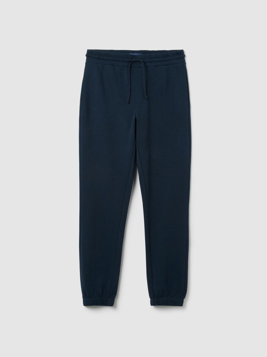 Men's blue cotton blend joggers, regular fit_4
