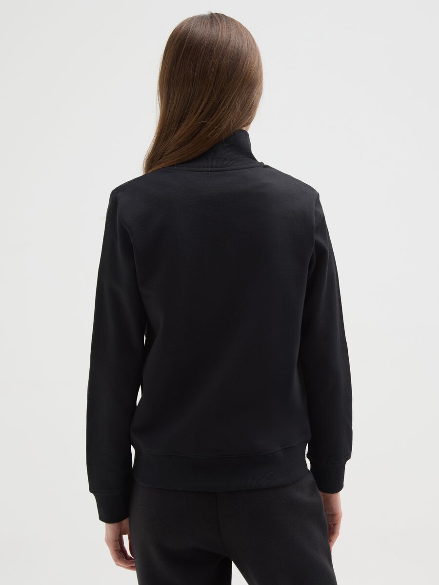 Black regular fit cotton blend sweatshirt with logo and glitter_2