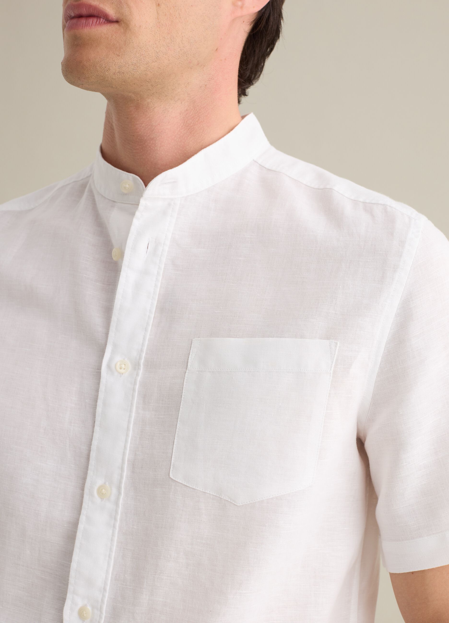 Piombo White Short Sleeve Linen and Cotton Shirt