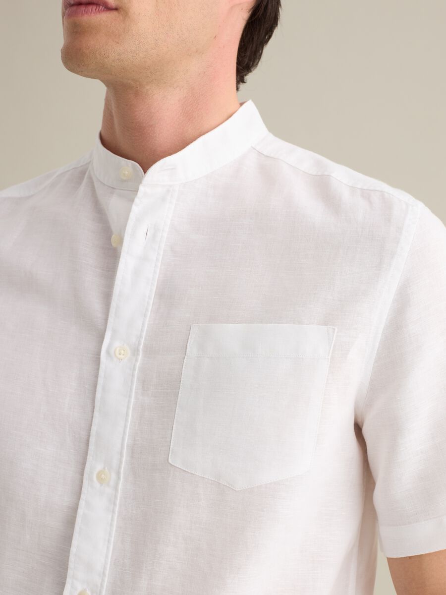 Piombo White Short Sleeve Linen and Cotton Shirt_2