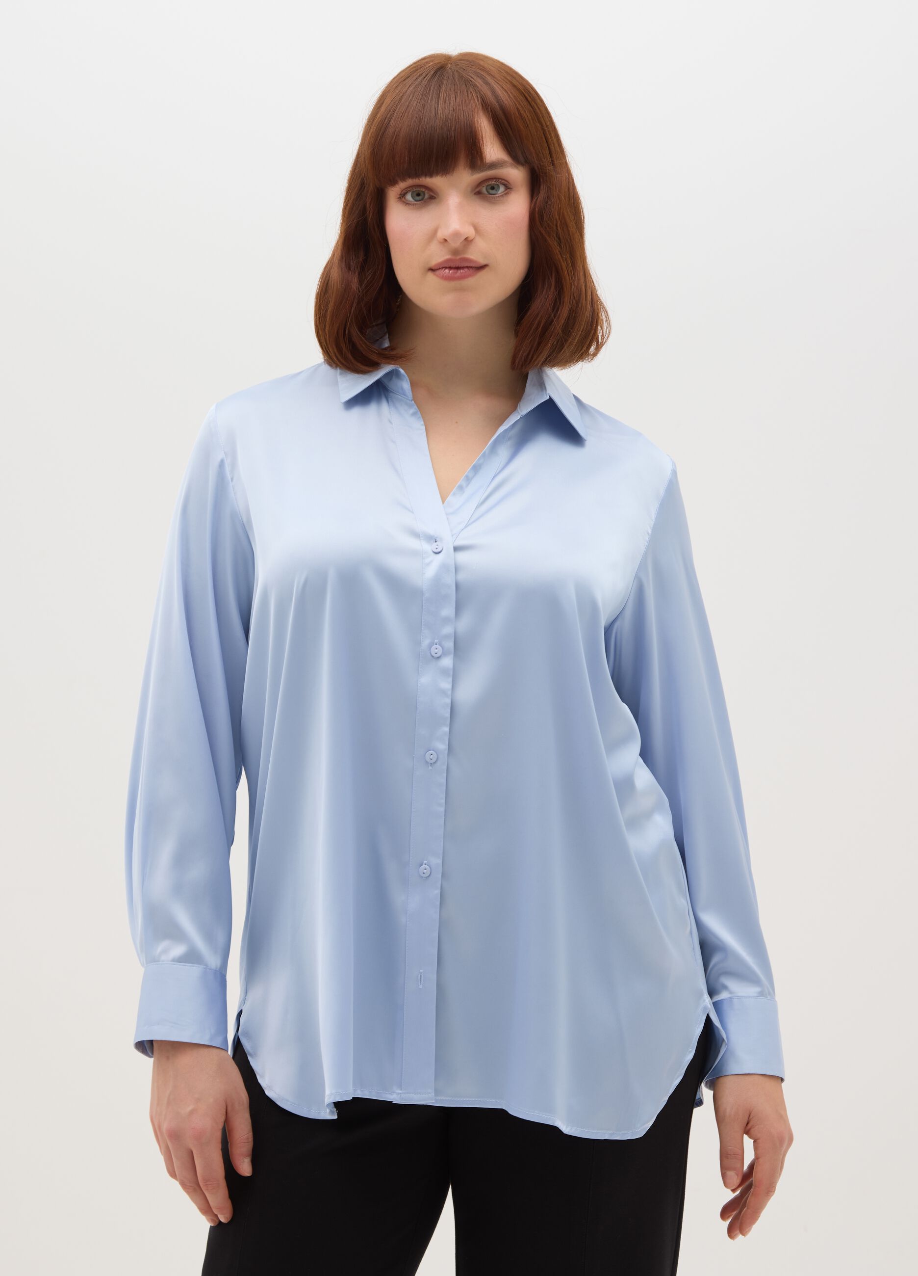 Blue Satin Regular Fit Shirt