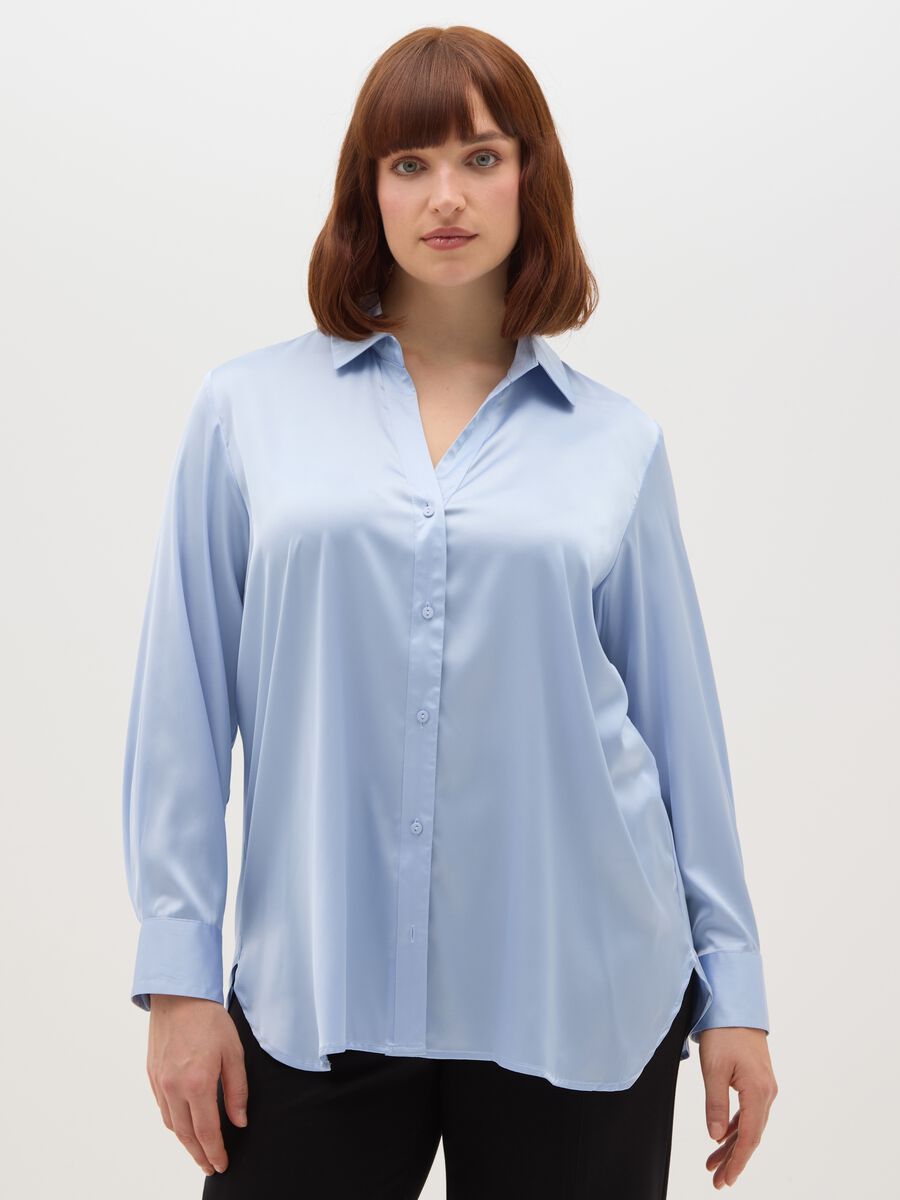 Camicia in satin azzurro regular fit_0