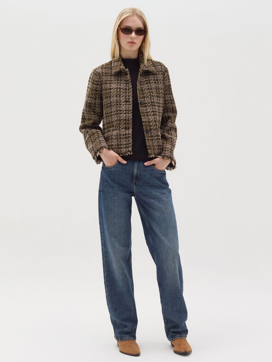Short jacket in check tweed with fringing_1