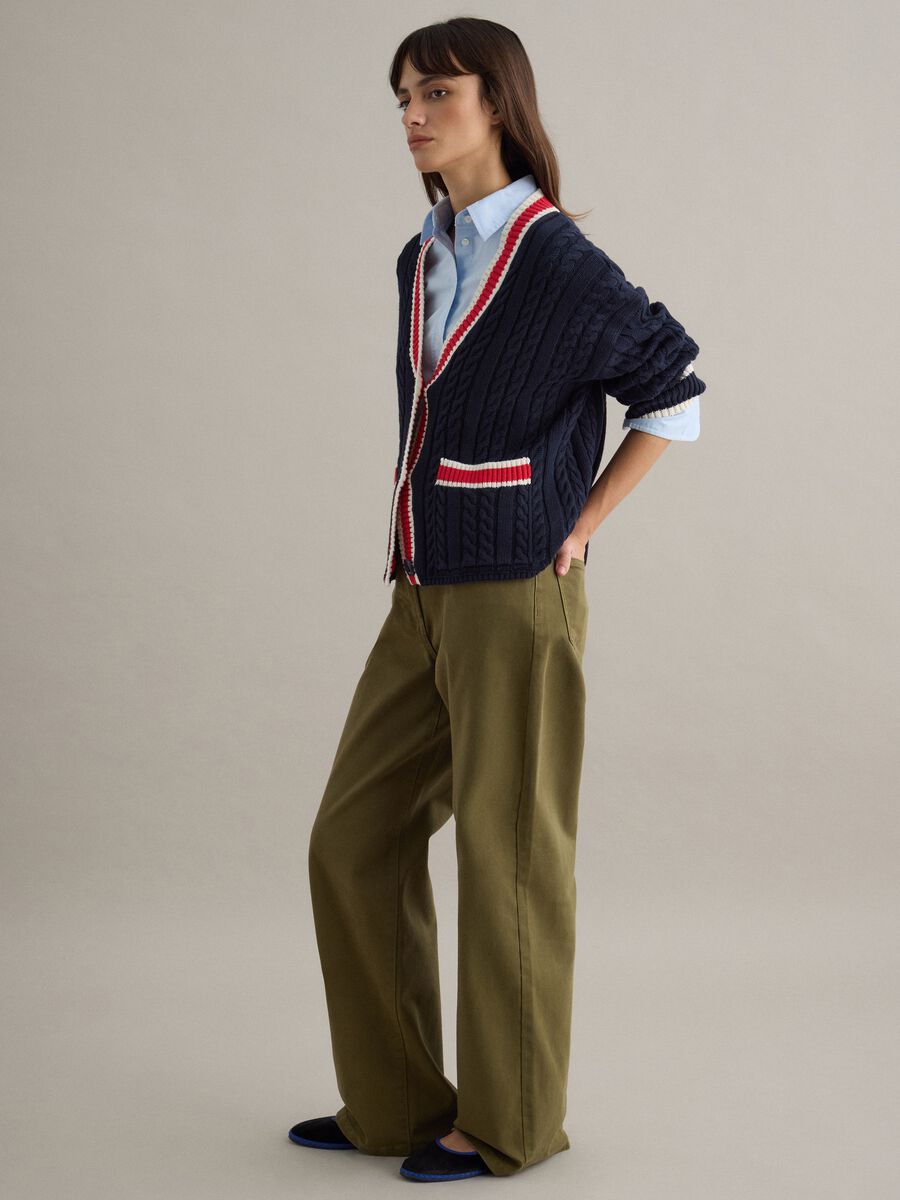 Multicolour pure cotton oversized cardigan with deep V-neck_1