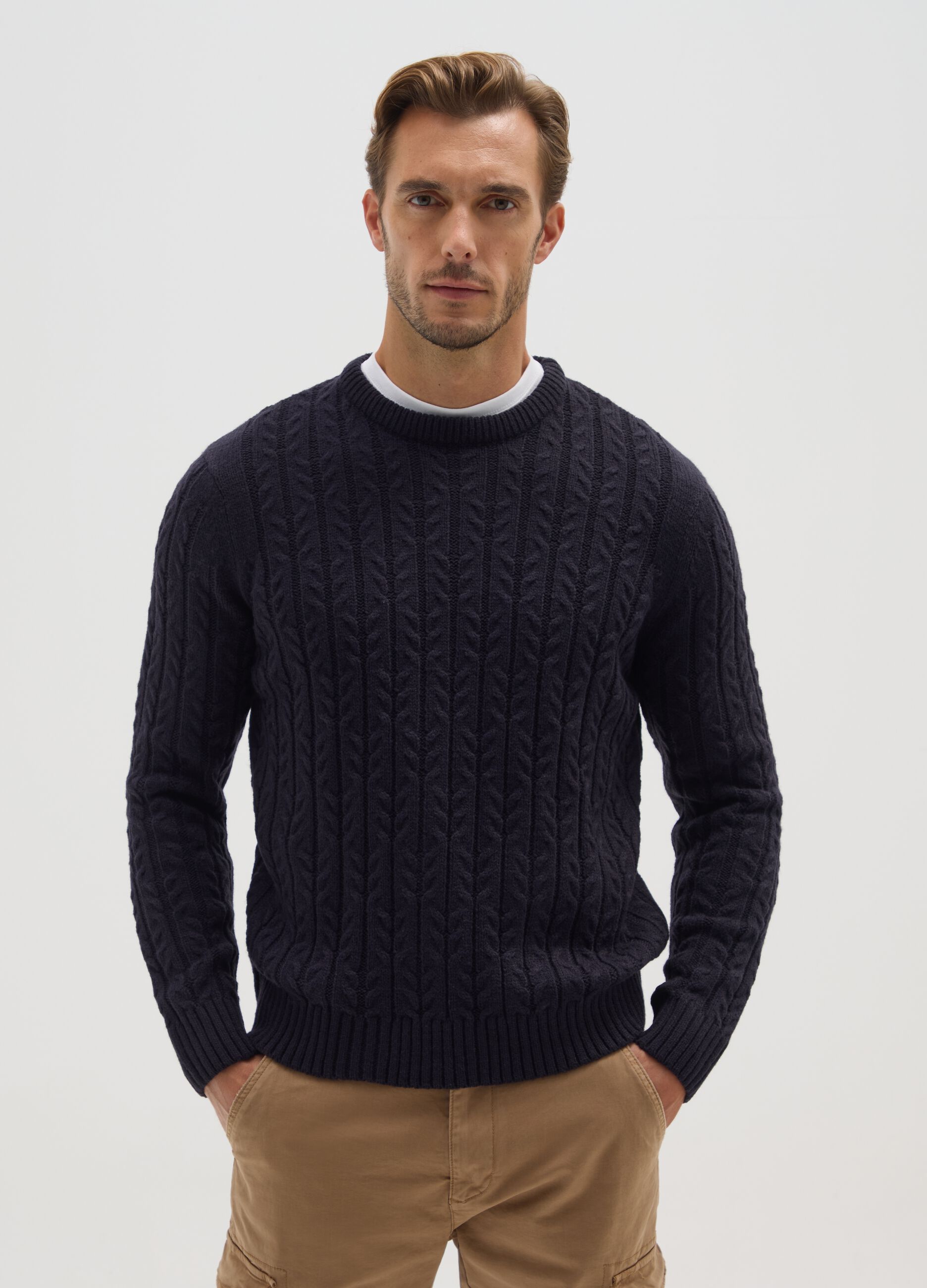 Blue Crew Neck Wool Blend Jumper