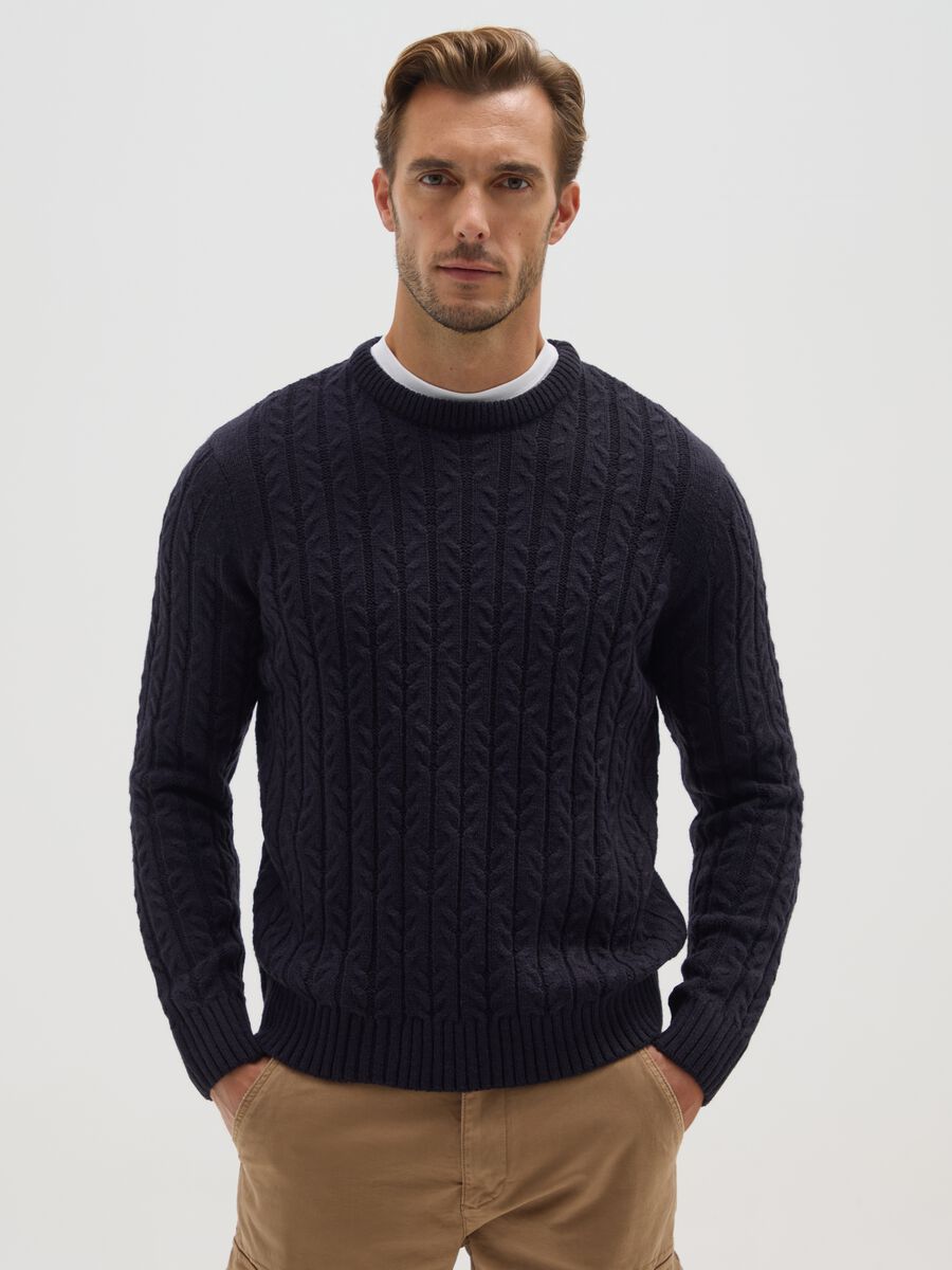 Blue Crew Neck Wool Blend Jumper_0