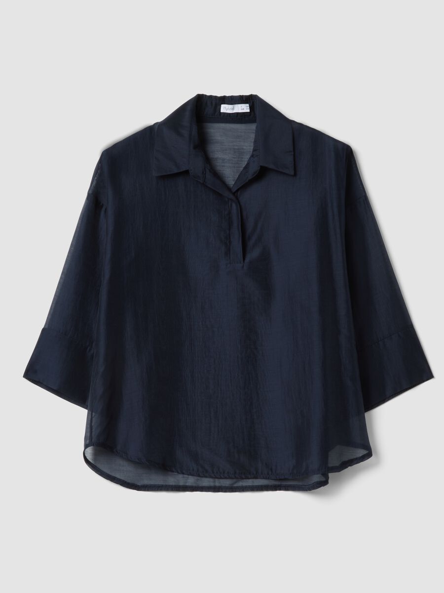 Blusa blu a maniche lunghe in misto viscosa regular fit_4