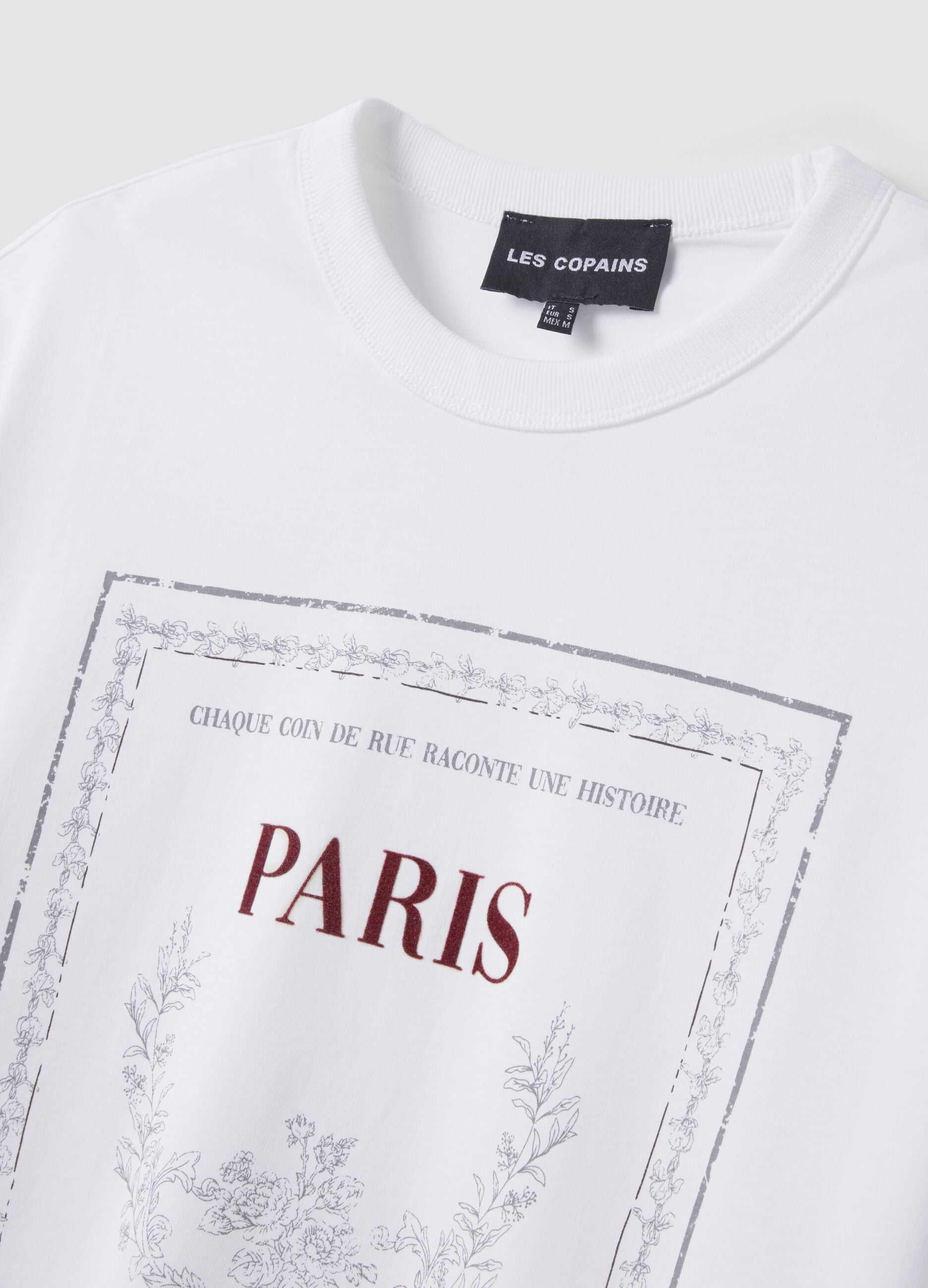 White pure cotton crew-neck T-shirt with print, relaxed fit