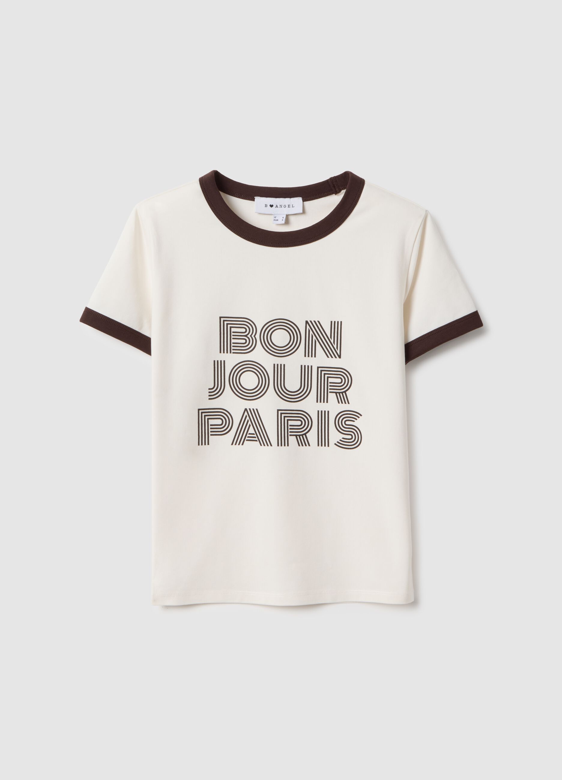 White stretch cotton regular fit T-shirt with print