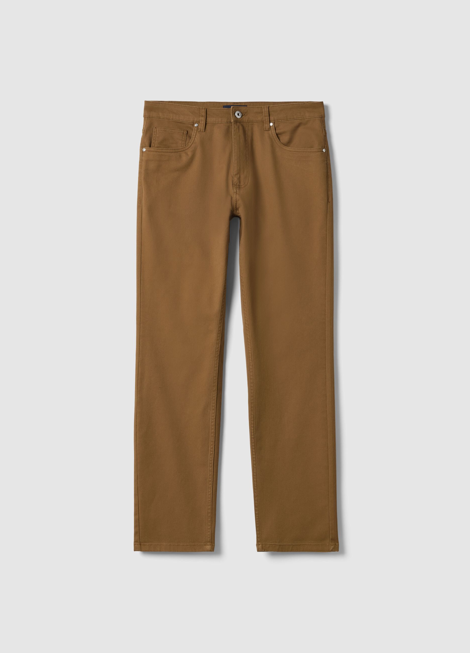Regular Fit Brown Stretch Twill Trousers