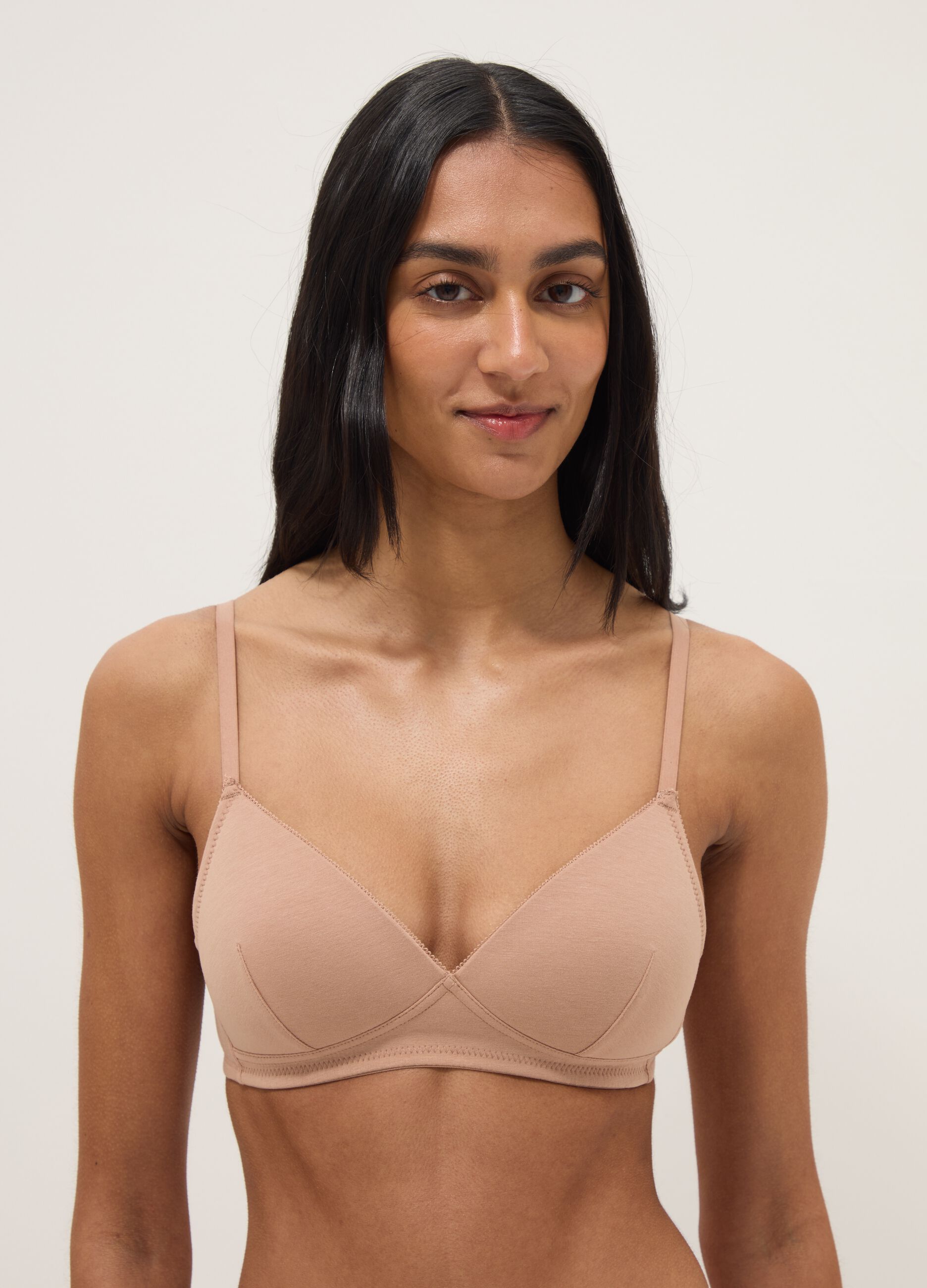 Reggiseno in cotone elasticizzato beige con imbottitura leggera