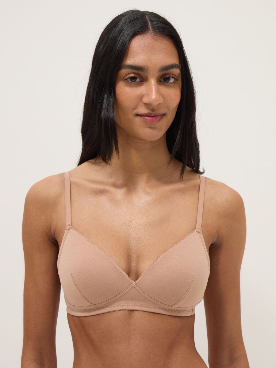 Reggiseno in cotone elasticizzato beige con imbottitura leggera_0