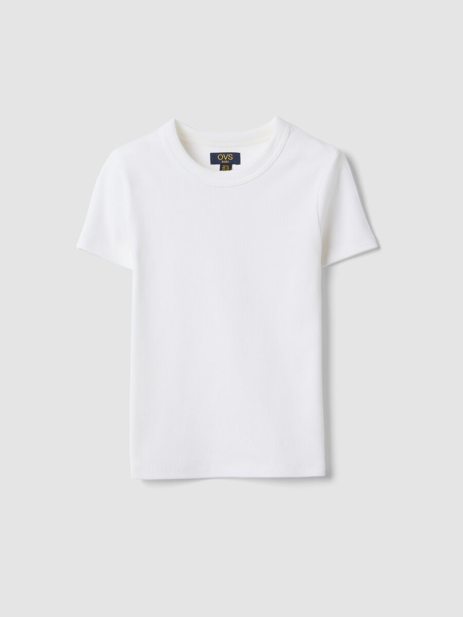 T-shirt fitted in cotone elasticizzato bianca per ragazza_3