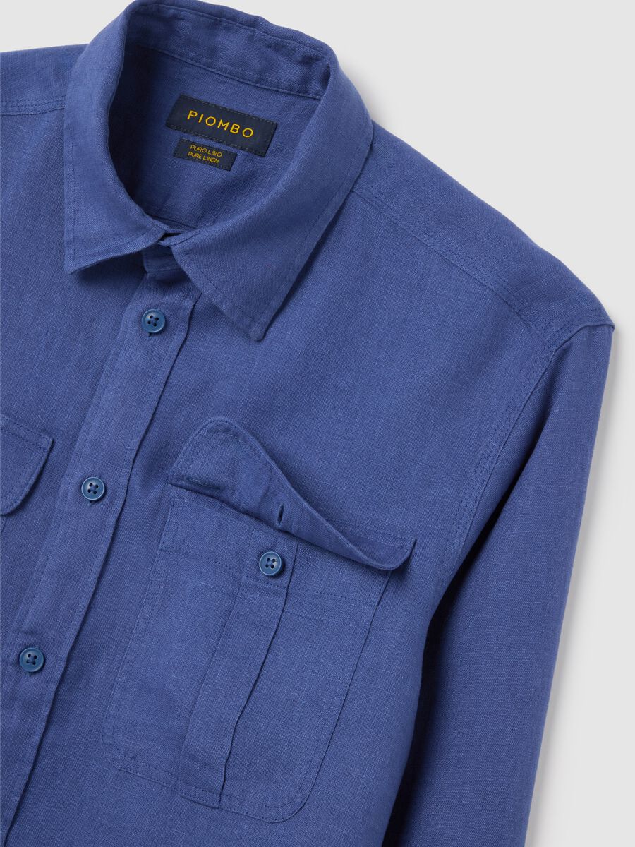 Classic Blue Pure Linen Shirt by Piombo_5