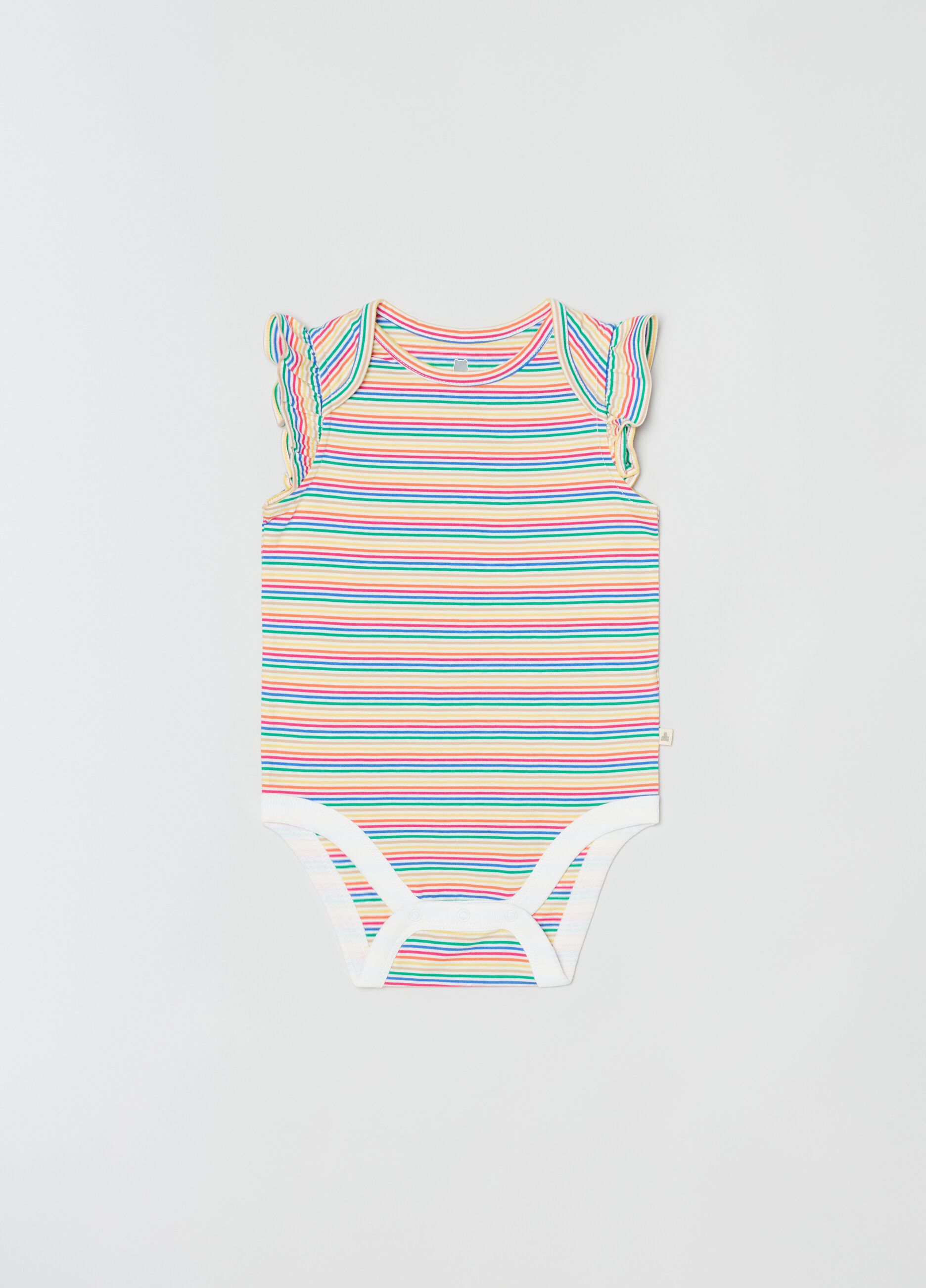 Striped bodysuit with ruffles