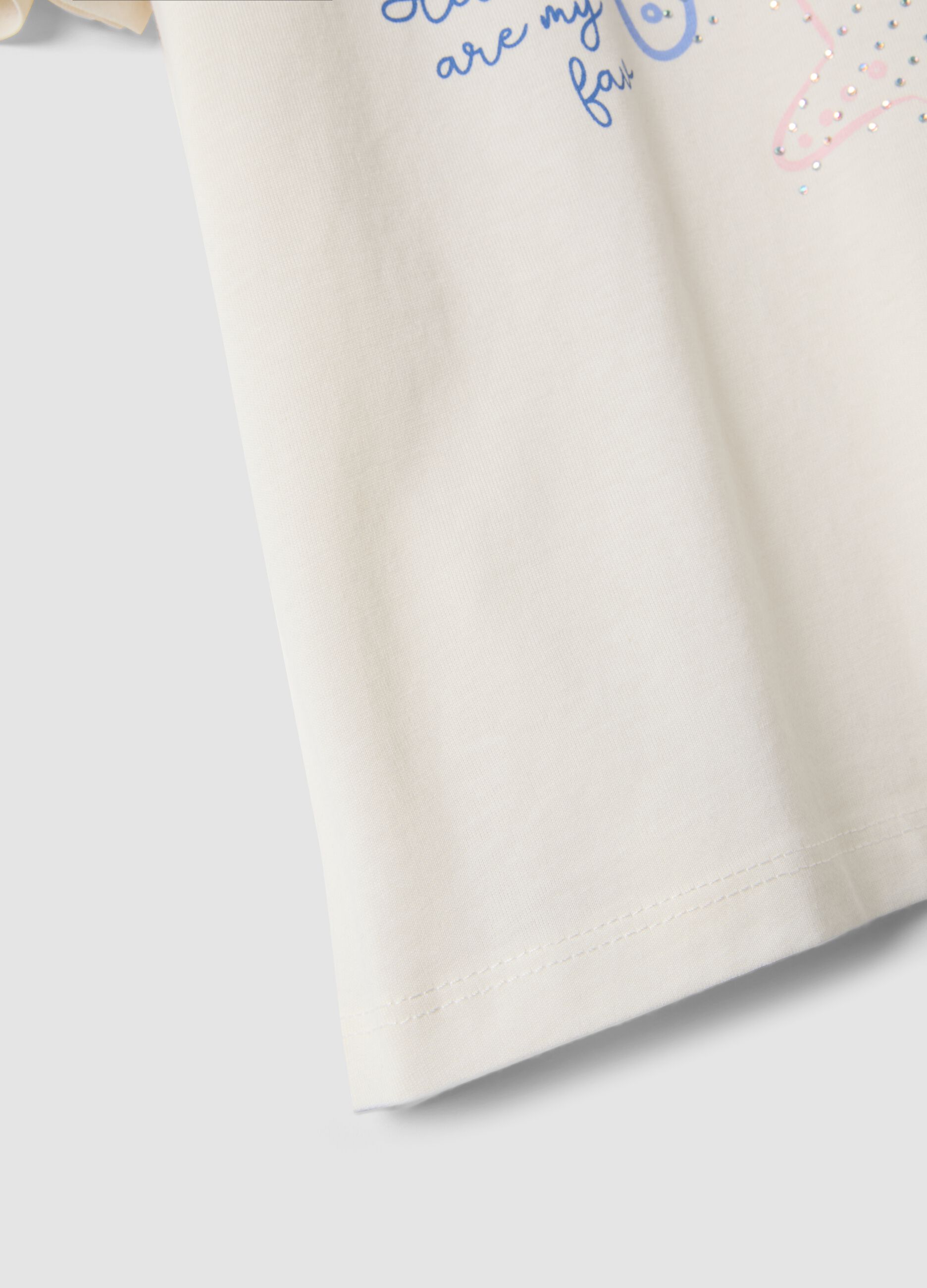 White pure cotton T-shirt with seaside print