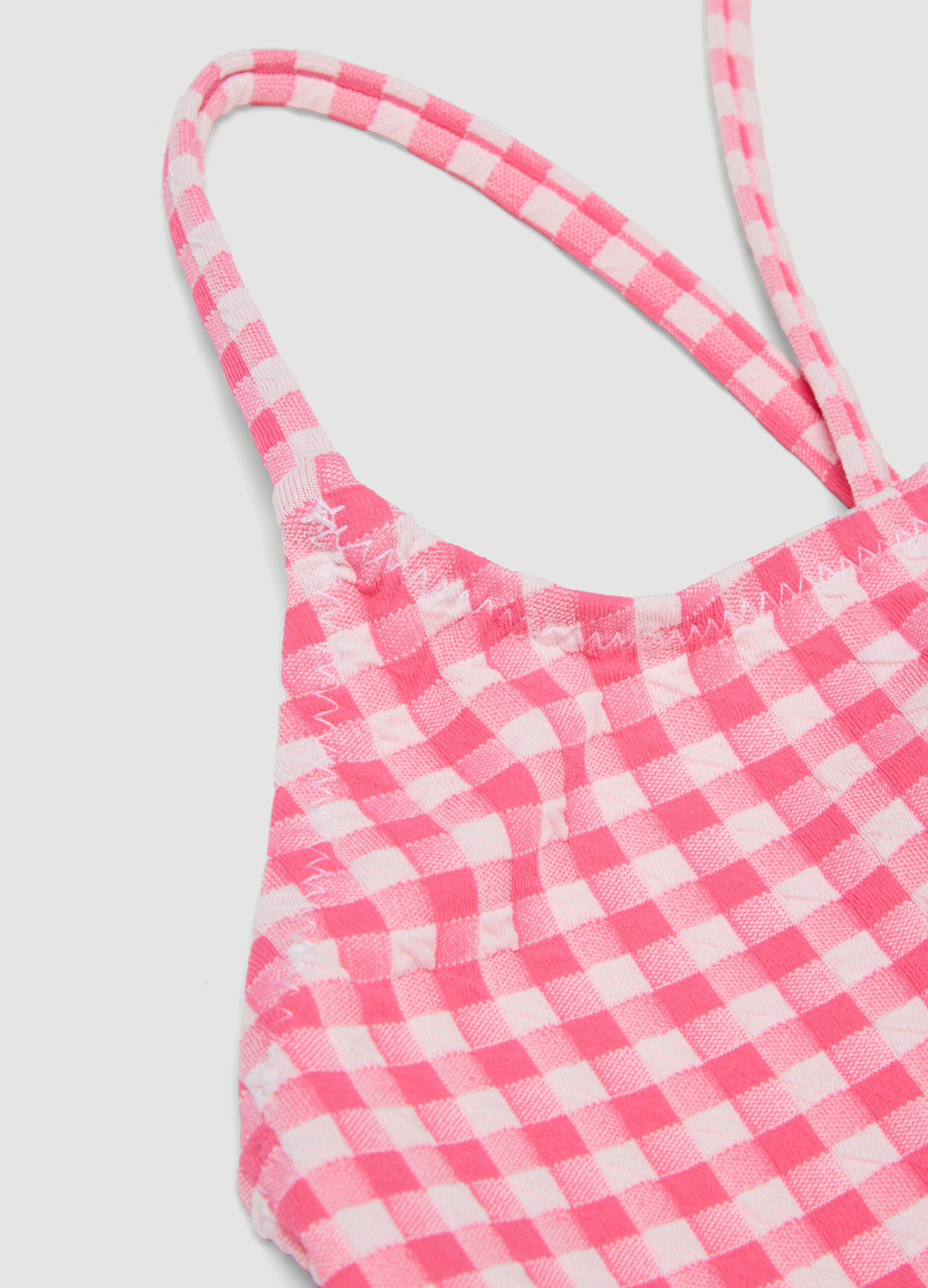 Pink gingham stretch swimsuit