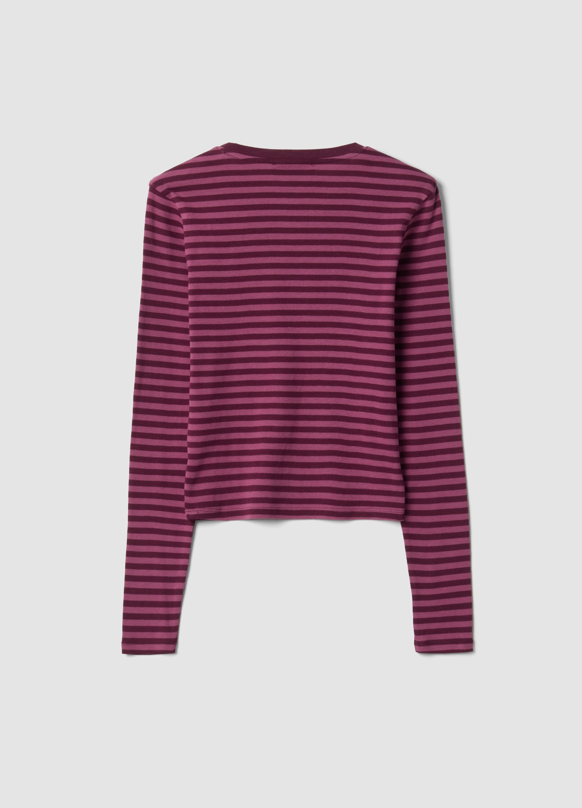 Purple striped pure cotton crew-neck T-shirt