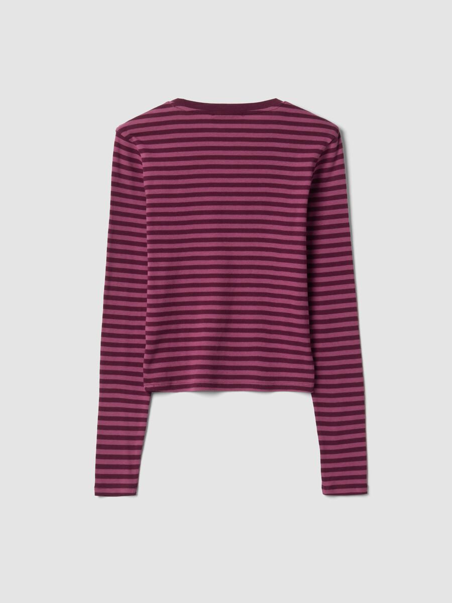 Purple striped pure cotton crew-neck T-shirt_2
