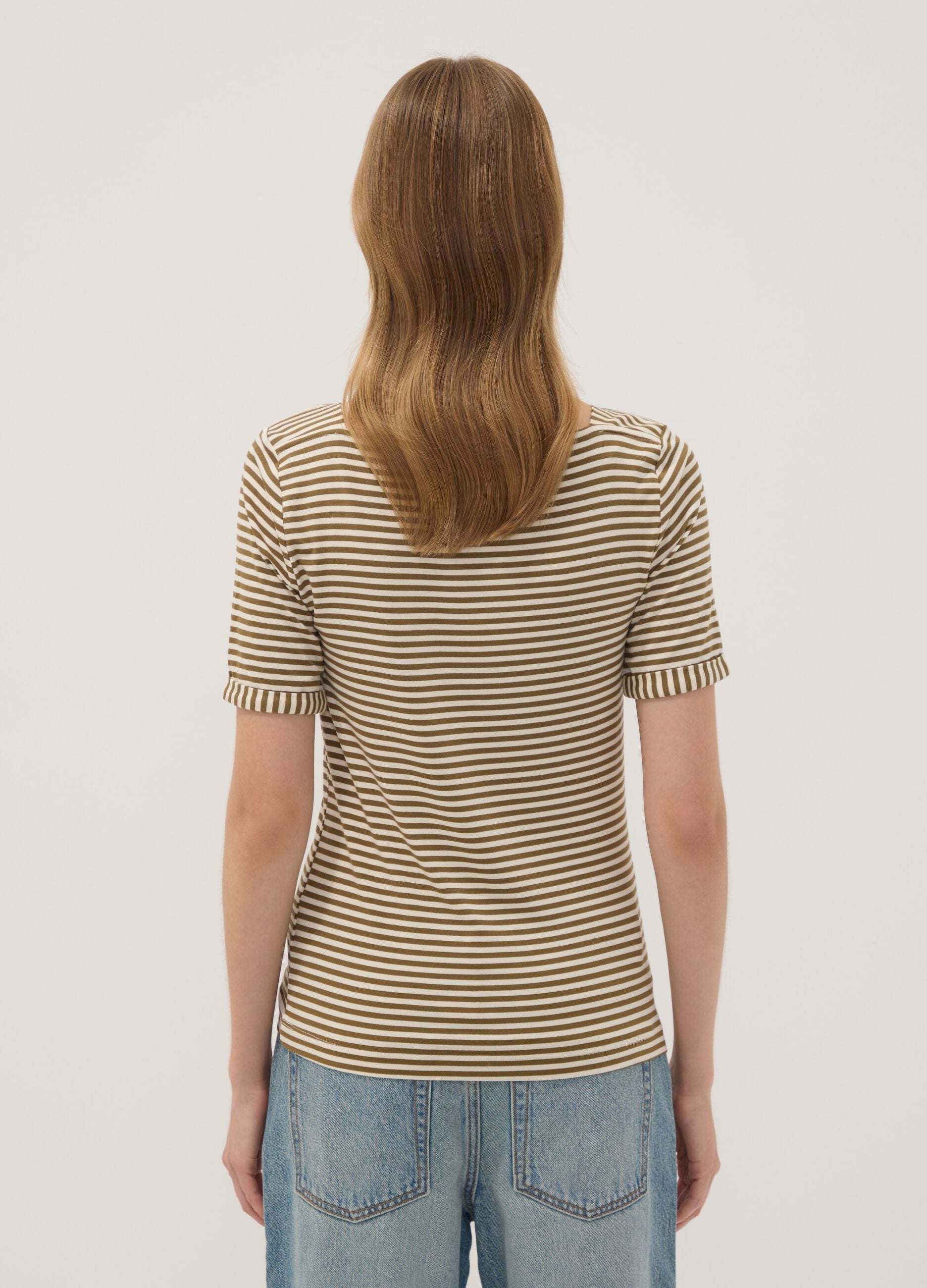 White striped stretch viscose T-shirt