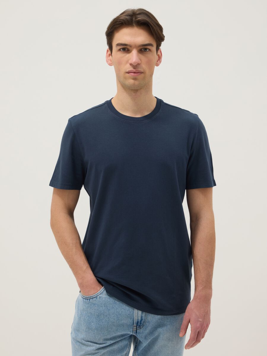 T-shirt blu in puro cotone italiano_0