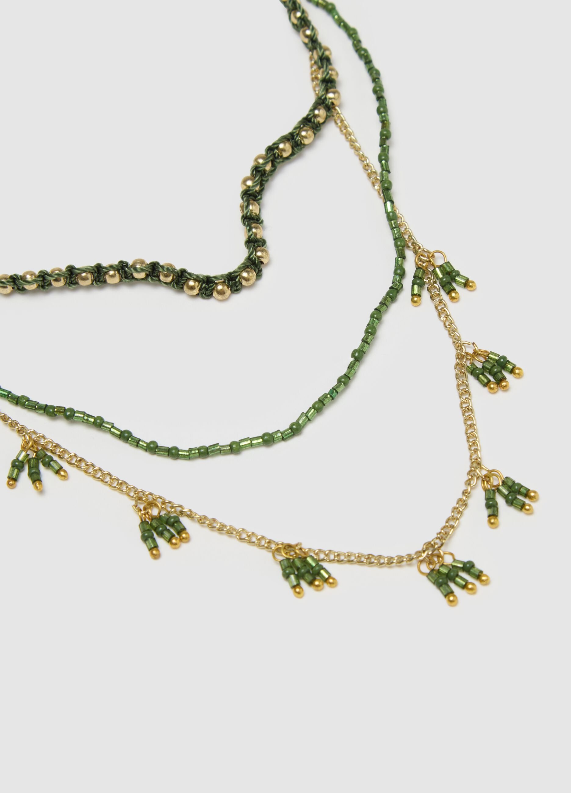 Collana multistrato da donna di perline verdi