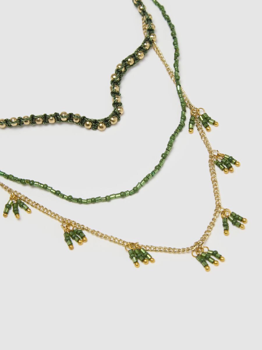 Women's Layered Necklace with Green Beads_1