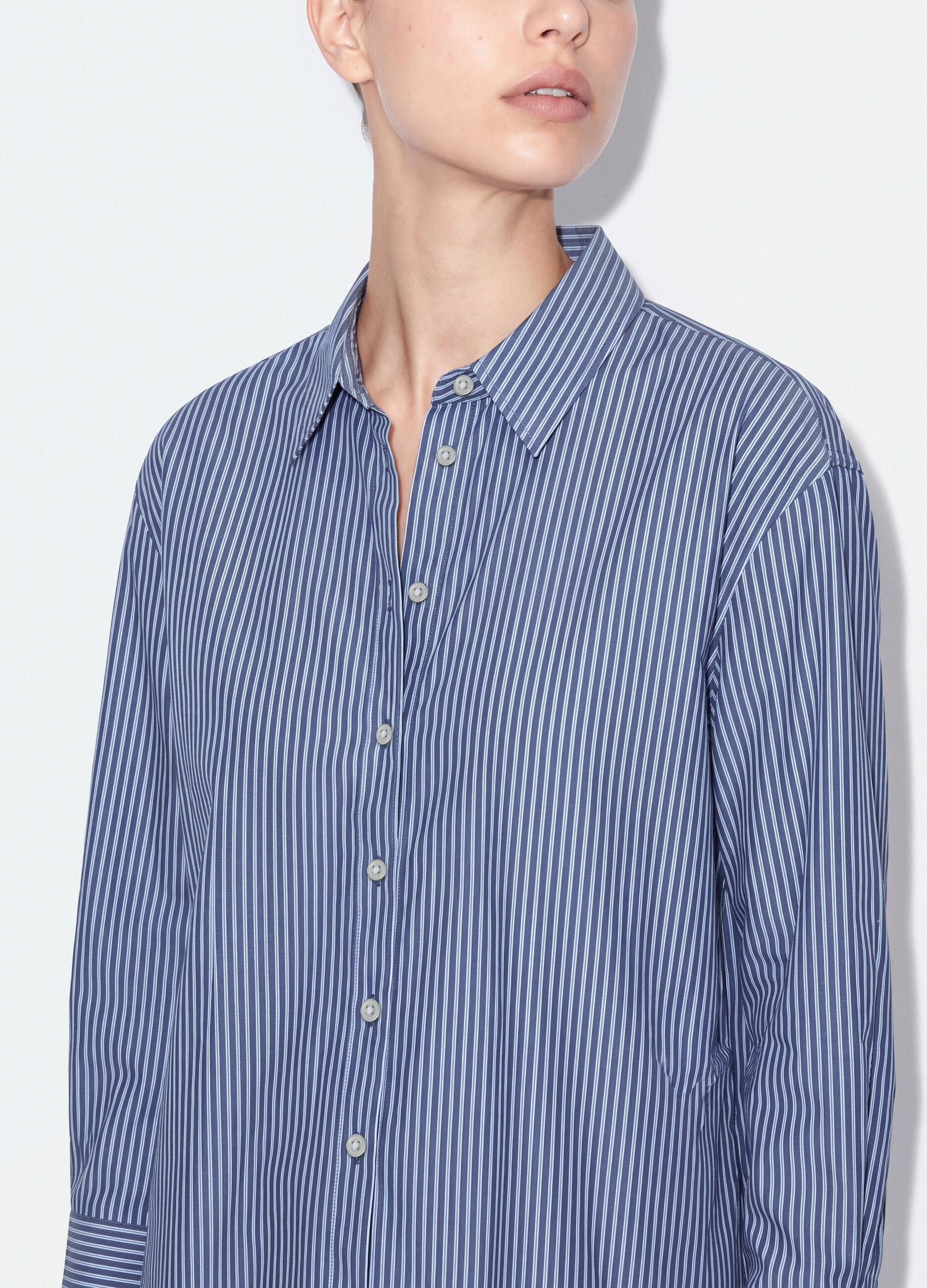 Camicia blu a righe in popeline di puro cotone regular fit