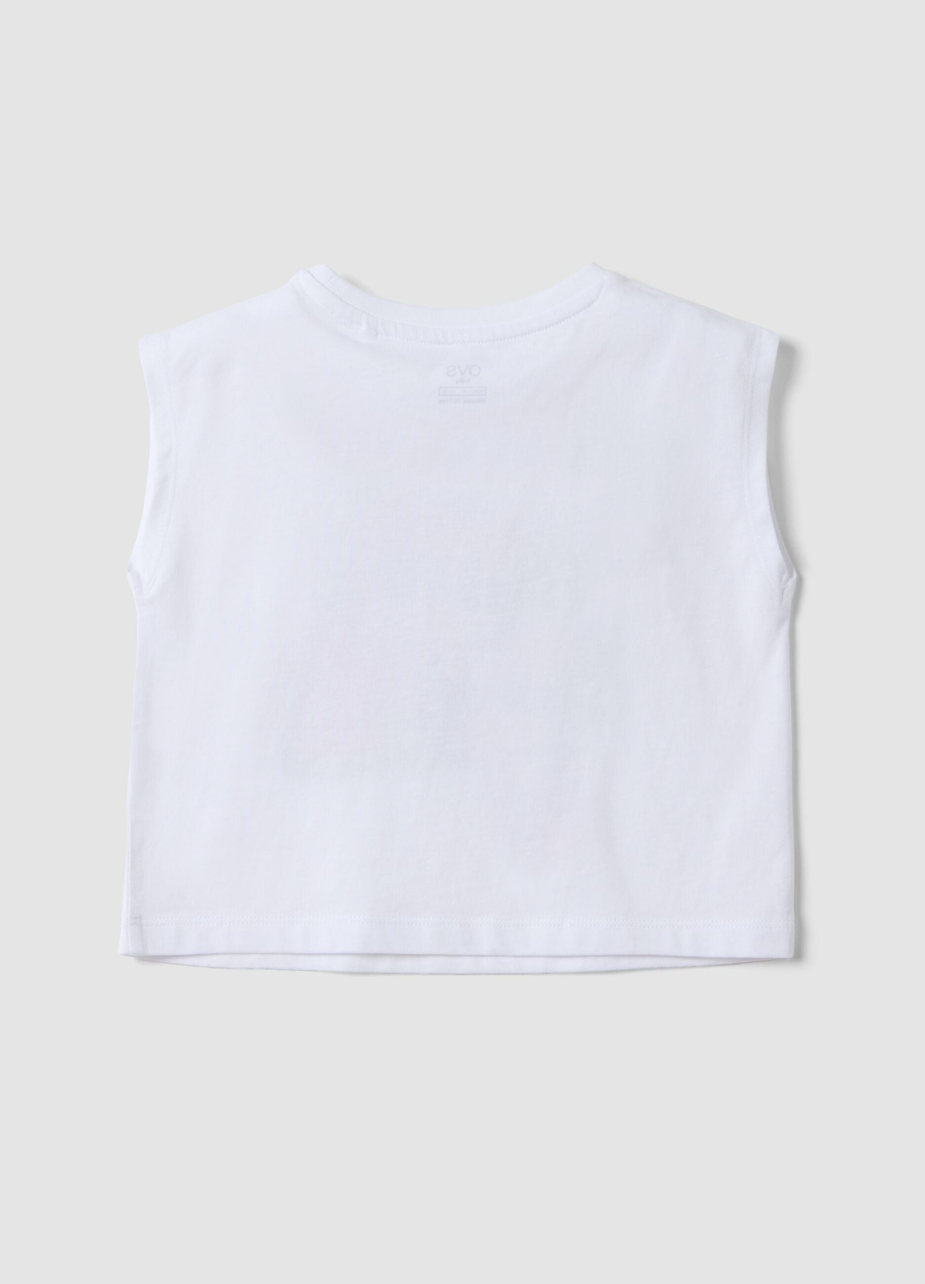 White pure cotton vest top with print