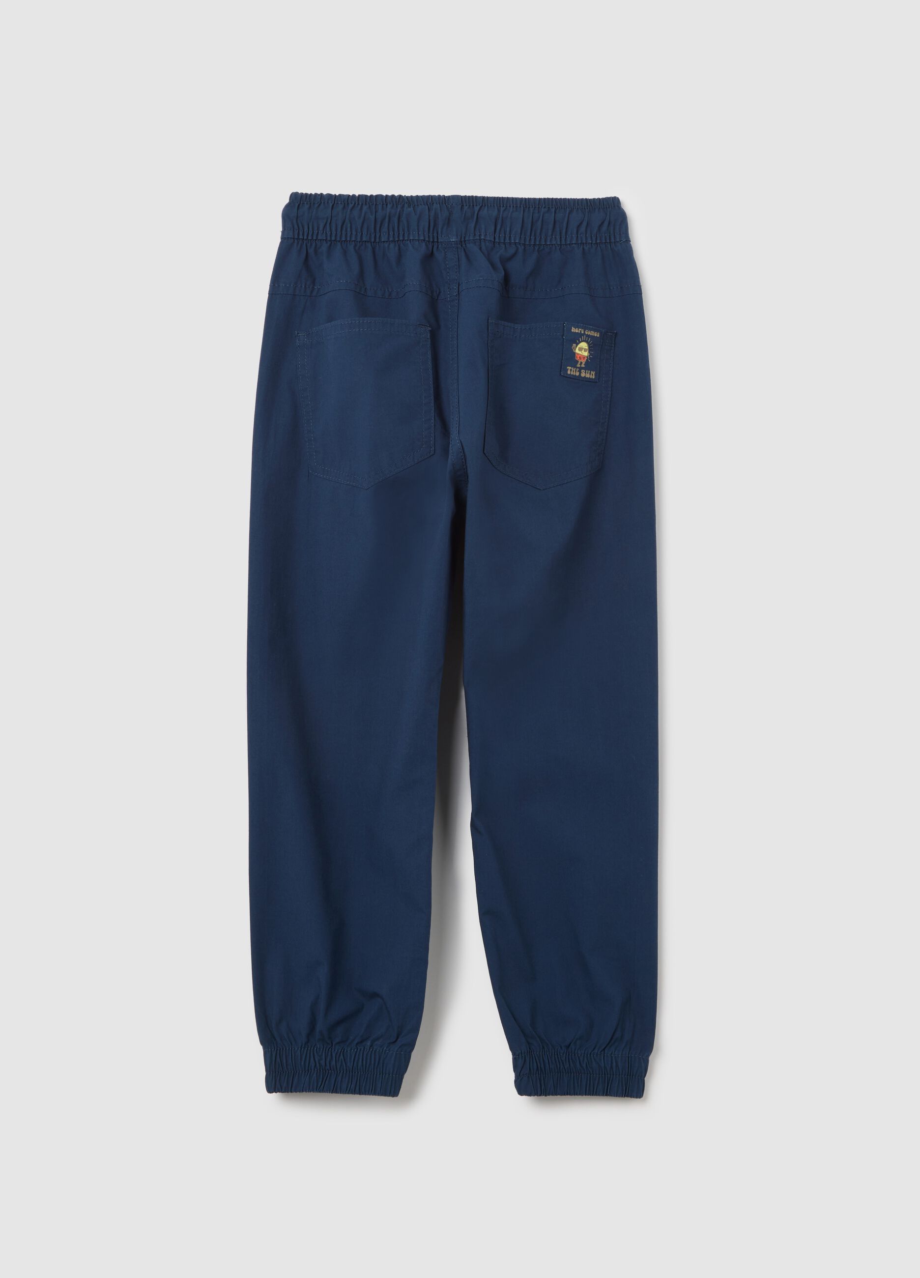Blue trousers in cotton with drawstring